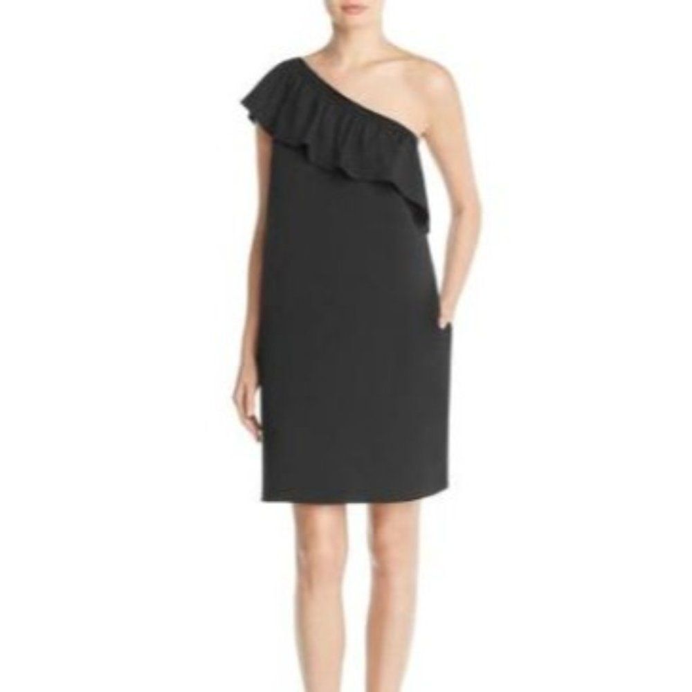 Marled Reunited Cascade Black Dress One Shoulder‎ Ruffle Neckline NWT